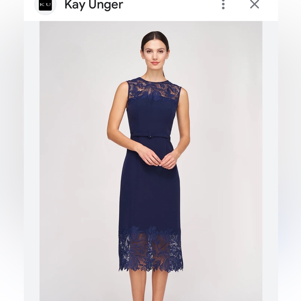 Kay Unger Midnight Blue Lace Midi Dress
